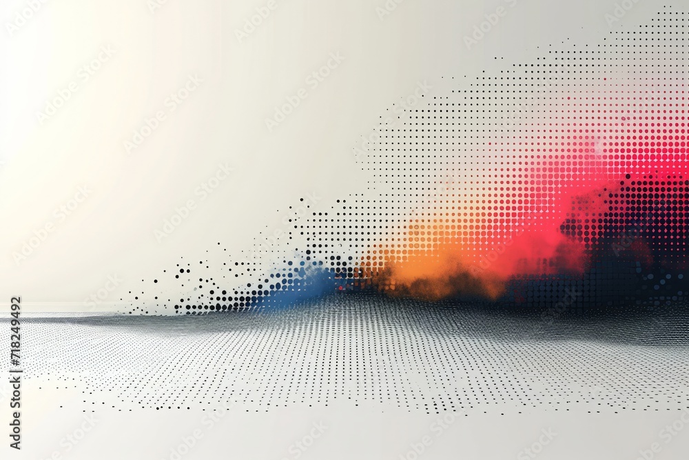 Aufkleber Monochromatic Symphony of Light and Data: Abstract Waves Formed by Dynamic Particles in a Seamless Digital Pattern, Generative AI