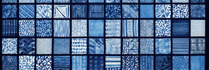 indigo different pattern illustrations of individual different woven fabric