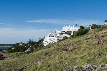 View from the famous Casapueblo, the Whitewashed cement and stucco buildings near the town of Punta Ballena - 718250253