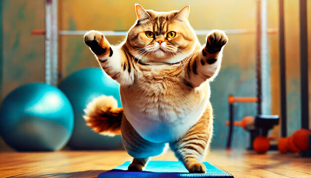 Chubby Cat Doing Aerobic Exercise