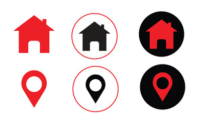 set of icons with red and white background