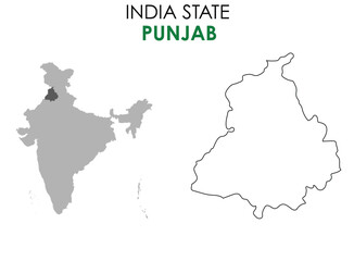 Punjab map of Indian state. Punjab map vector illustration. Punjab vector map on white background.