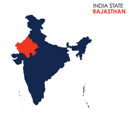 Rajasthan map of Indian state. Rajasthan map vector illustration. Rajasthan vector map on white background.