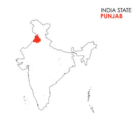 Punjab map of Indian state. Punjab map vector illustration. Punjab vector map on white background.