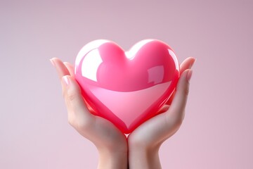 Pink heart held in hand in a studio