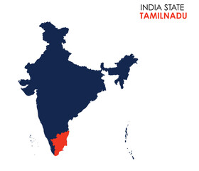 Tamil Nadu map of Indian state. Tamil Nadu map vector illustration. Tamil Nadu vector map on white background.