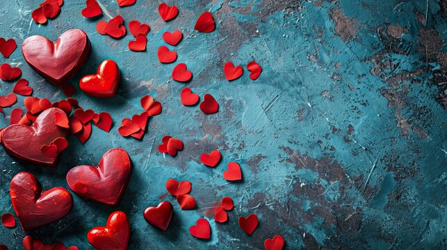 Valentines day background. Copy space over blue aged background,
