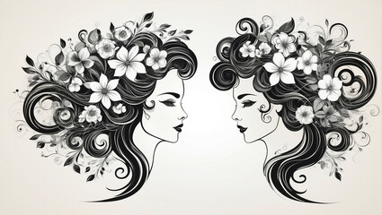 two girls with beautiful hairstyles and flowers in their hair