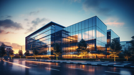 Modern office building in the city at night. 3d rendering.