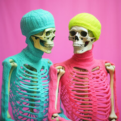 knitted skeletons, vaporwave colors сreated with Generative Ai