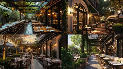 Witness the allure of a restaurant's exterior, where architectural elegance meets a meticulously designed backyard, providing diners with an immersive and delightful culinary journey.