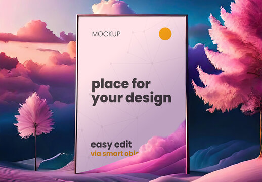 Cloudy Fantasy Dreamy Frame Poster Mockup 03