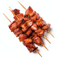 a pork bbq skewers, studio light , isolated on white background