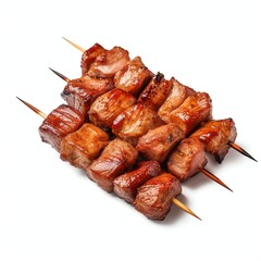 a pork bbq skewers, studio light , isolated on white background