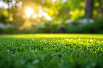 Beautiful Blurred Background Image Of Spring Nature With Mowed Lawn. Сoncept Spring Landscape, Blurred Background, Mowed Lawn, Nature Photography - obrazy, fototapety, plakaty