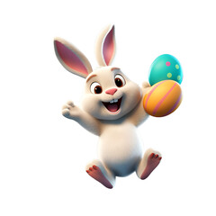 Fototapeta premium Easter Celebration with a Cute and Happy Bunny, Jumping Rabbit with Easter Egg, Isolated on Transparent Background, PNG