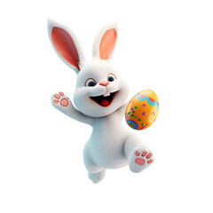 Easter Celebration: Happy and Cute Bunny Jumping with Easter Egg, Isolated on Transparent Background, PNG