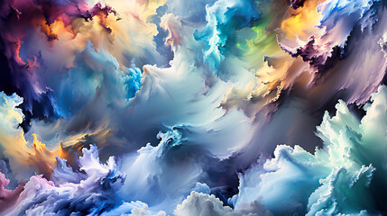 Dreamy Cloudscape, Vibrant Abstract Nature, Fantasy Sky Illustration, Colorful Imagination,...