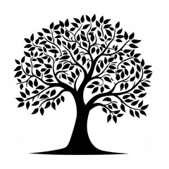 Obraz premium A simplistic tree silhouette graphic, presented in a stylized black flat color, isolated on a white background