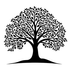 Obraz premium A simplistic tree silhouette graphic, presented in a stylized black flat color, isolated on a white background