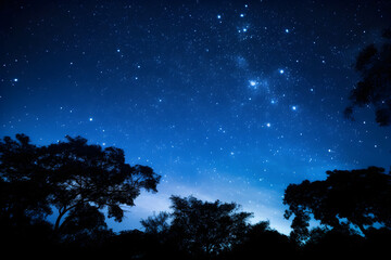 Fototapeta na wymiar Starry night sky panorama: collision of tranquility and infinite wonder