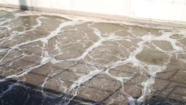 Water bubbling in aeration tanks with activated sludge