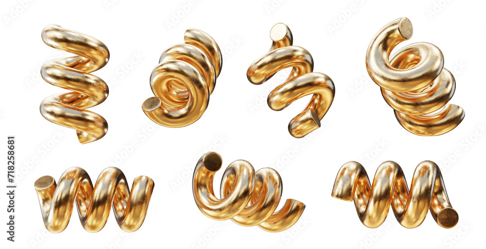 Poster golden spring geometry shape set isolated background 3d rendering