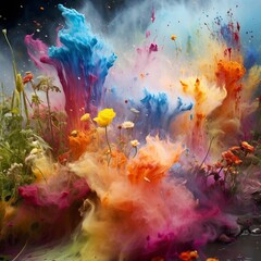 Obraz na płótnie Canvas Splashes of paint for Holi in nature