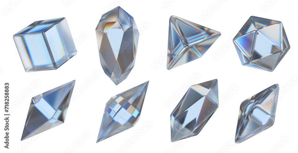 Poster crystal dispersion geometry shape set isolated background 3d rendering