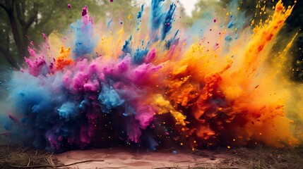 Splashes of paint for Holi in nature