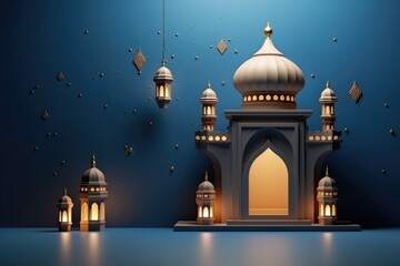 An illustration of an Arab mosque night. 3d composition. Ramadan.