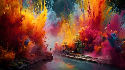 Splashes of paint for Holi in nature