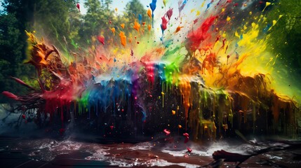 Splashes of paint for Holi in nature