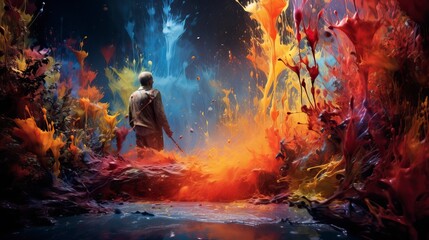Obraz premium Splashes of paint for Holi in nature