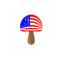 Vector illustration of a mushroom with an image of the US flag on its cap.