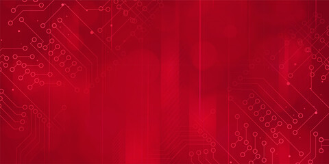 Obraz premium Digital technology futuristic internet network connection red background, abstract cloud cyber information communication, Ai big data science, innovation future tech, line dot illustration vector 3d