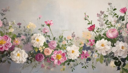 vintage flowers on texture background art drawing on canvas in pastel style photo wallpaper