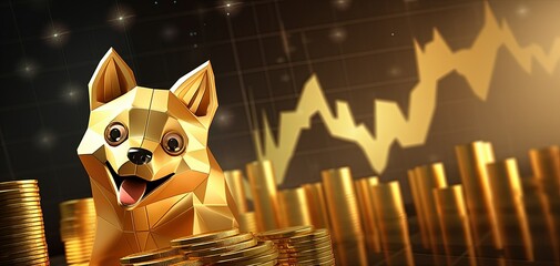 3d gold Doge icon on the background of positive finance graph statistics, the image is made with the help of generative ai technology.