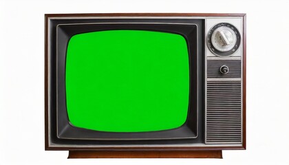 old vintage 1970s tv with green screen for adding video isolated on white background vintage tvs 1960s 1970s 1980s 1990s 2000s