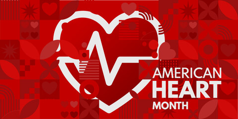 American Heart Month - vector illustration, banner - obrazy, fototapety, plakaty
