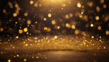 Fototapeta na wymiar background with golden bokeh, falling golden sparks, dust glitter