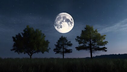 full moon at night sky and trees