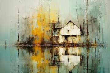 Solitary House Reflection on Tranquil Water