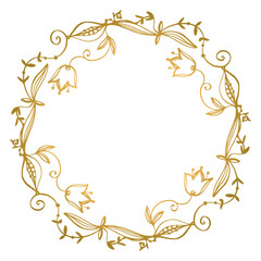 Vector floral wreath - elegant romantic round border with golden simple decorative flowers.