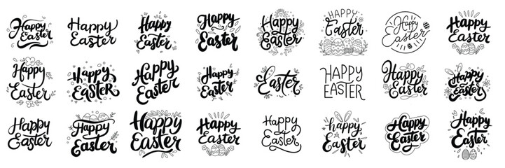 Happy Easter collection text banner. Handwriting Happy Easter set lettering. Hand drawn vector art - obrazy, fototapety, plakaty