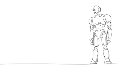 Robot one line continuous. Line art Robot, banner concept. Hand drawn vector art.