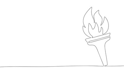 Torch one line continuous. Line art flame torch, sport banner concept. Hand drawn vector art.