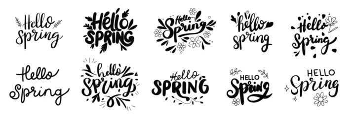 Foto op Aluminium Hello Spring collection text banner. Handwriting Hello Spring set lettering. Hand drawn vector art © clelia-clelia