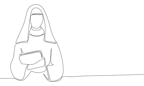 recommend clip art: Nun one line continuous. Line art Christian nun, religion banner concept. Hand drawn vector art.
