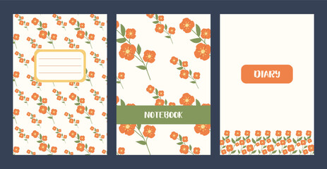 Cover page of Notebook templates. Universal floral layouts for exercise book. Spring bright planner with Flowers. Vector design in flat style